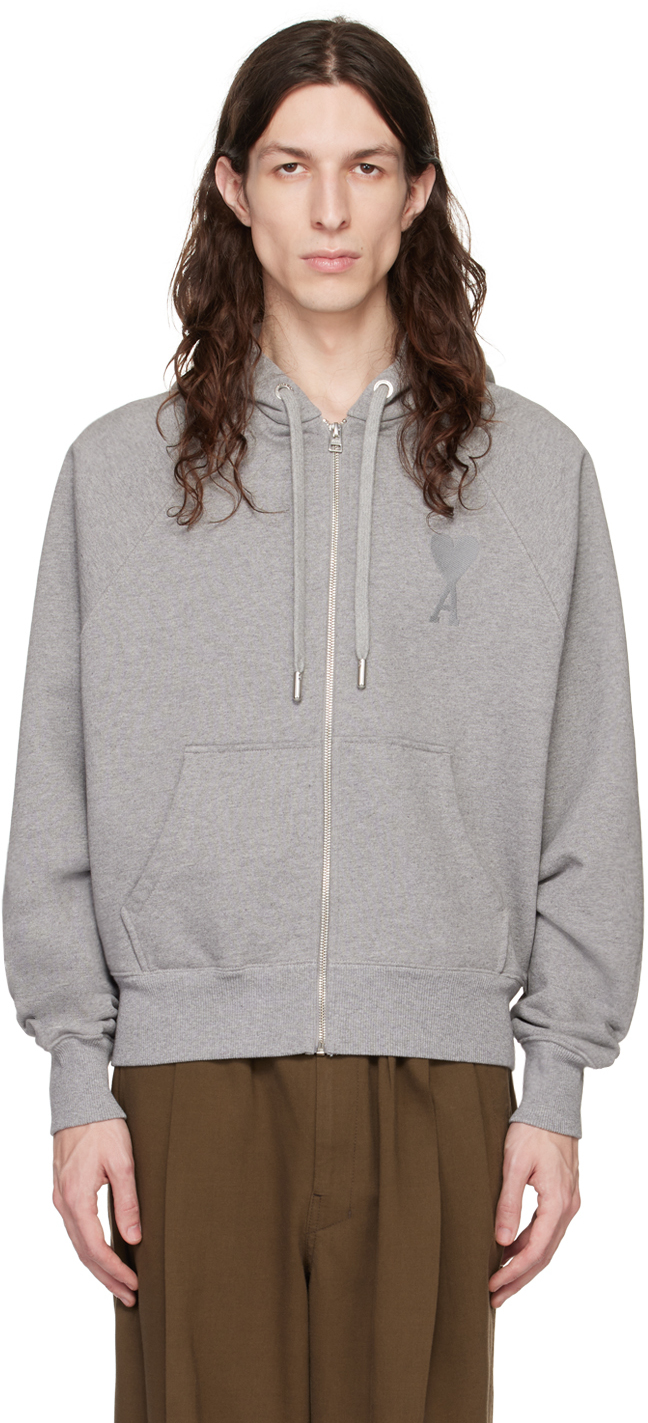 AMI Alexandre Mattiussi: Gray Ami De Cœur Hoodie | SSENSE