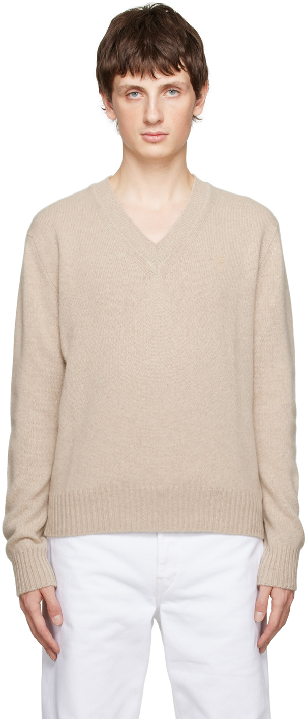 Pull En Laine AMI Paris Beige - Taille M - Neuf Avec Étiquettes - Style Décontracté Parisien