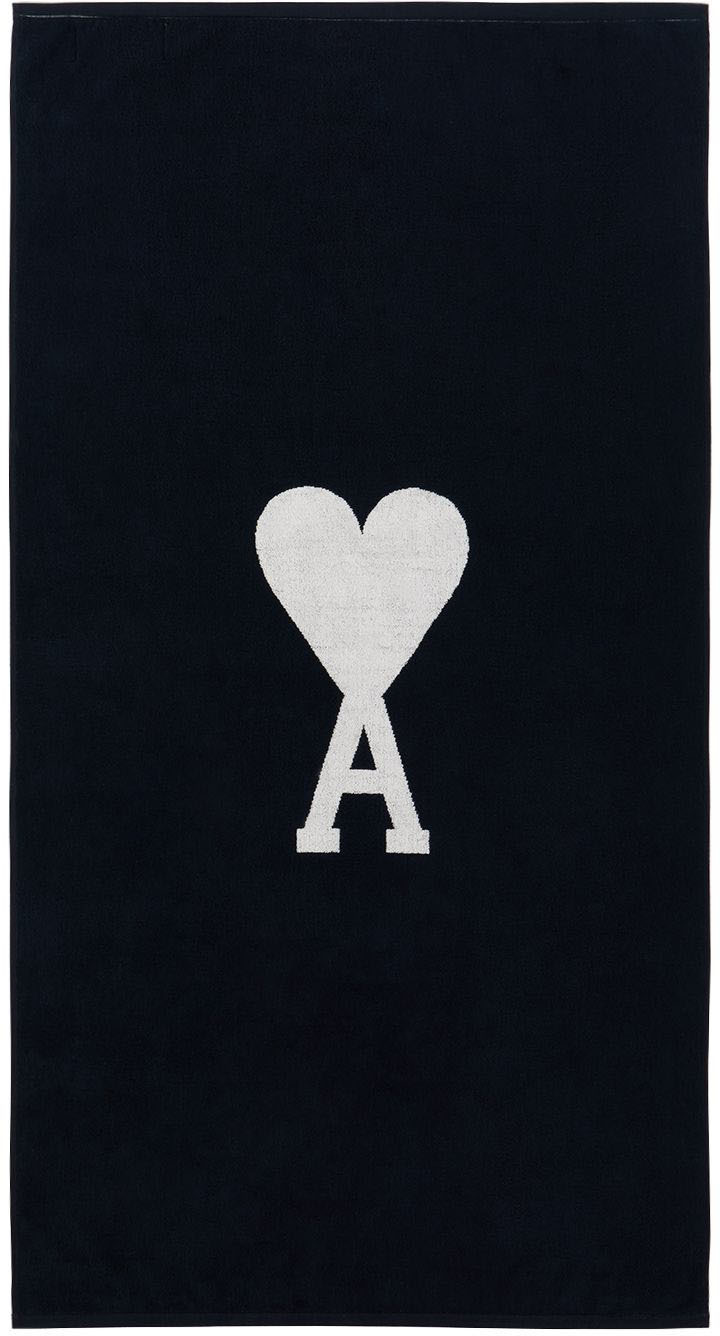 Serviette de plage bleu marine à logo Ami de cœur