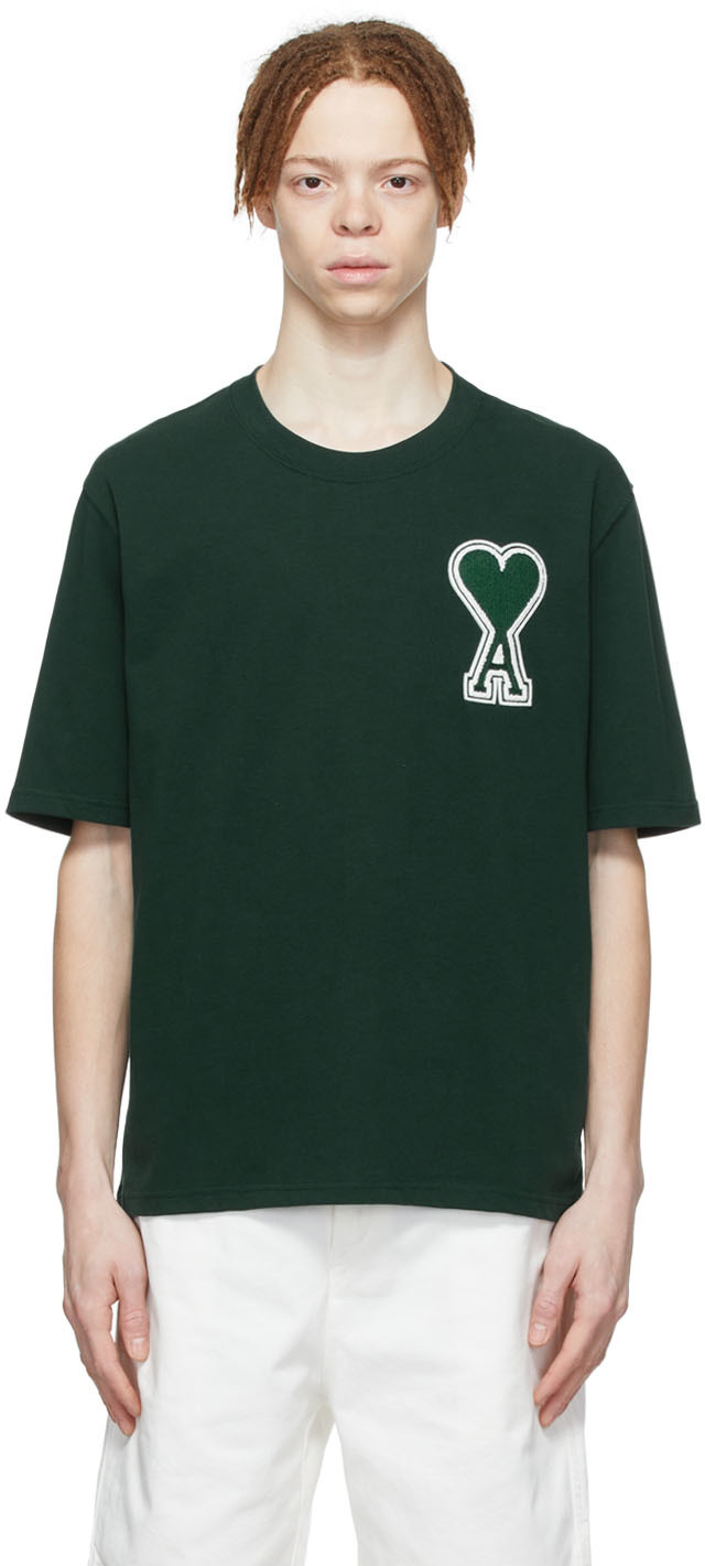 AMI Alexandre Mattiussi: SSENSE UK Exclusive Green Ami de Cœur T-Shirt ...