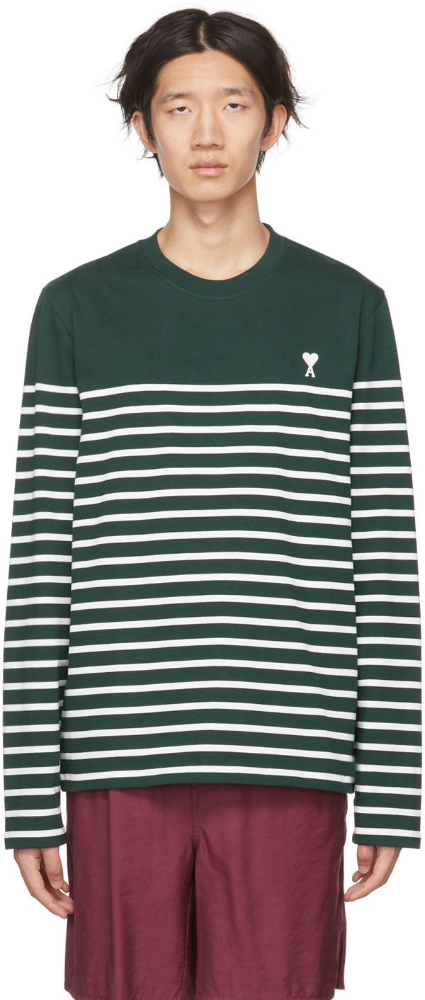 SSENSE Exclusive Green Ami Long De Cœur T-Shirt Sale AMI Paris on Sleeve by