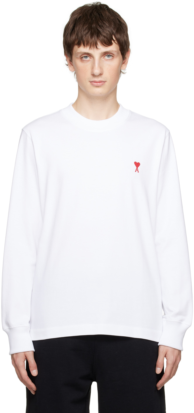 White Ami de Cœur Long Sleeve T-Shirt by AMI Paris on Sale