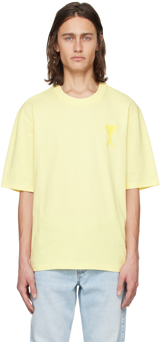 AMI Paris: Yellow Ami de Cœur T-Shirt | SSENSE