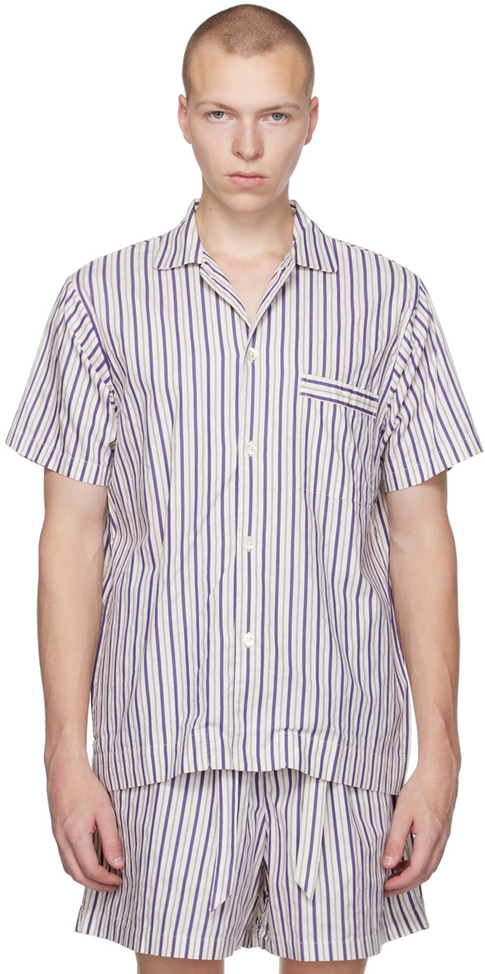 Tekla White Striped Pyjama Shirt In Lido Stripes