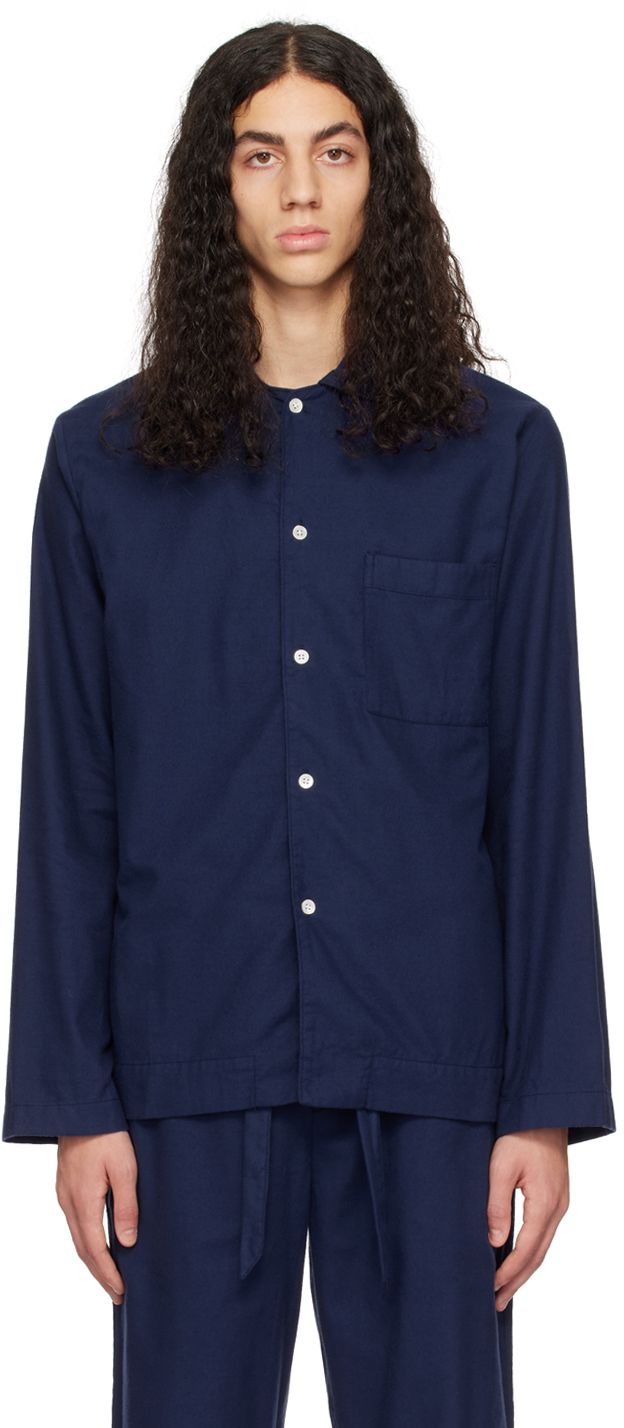 Ssense Uomo Abbigliamento Abbigliamento per la notte Pigiami Blue Silk Pyjama Shirt 