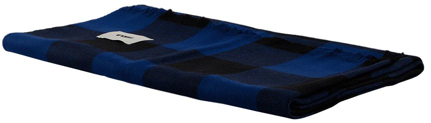 Tekla Blue & Black Gingham Blanket In Blue