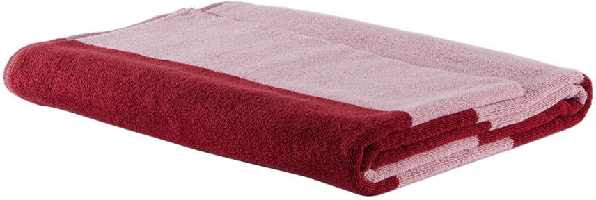 Tekla Pink & Red Block Stripes Beach Towel In Red Block Stripes
