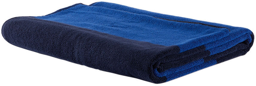 Tekla Navy Block Stripes Beach Towel In Navy Block Stripes