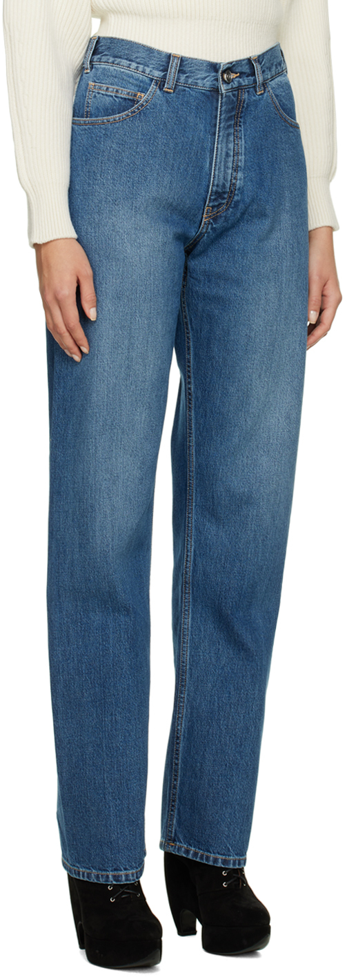 Alaïa Blue High Waist Washed Denim Jeans In 507 Bleu Jeans