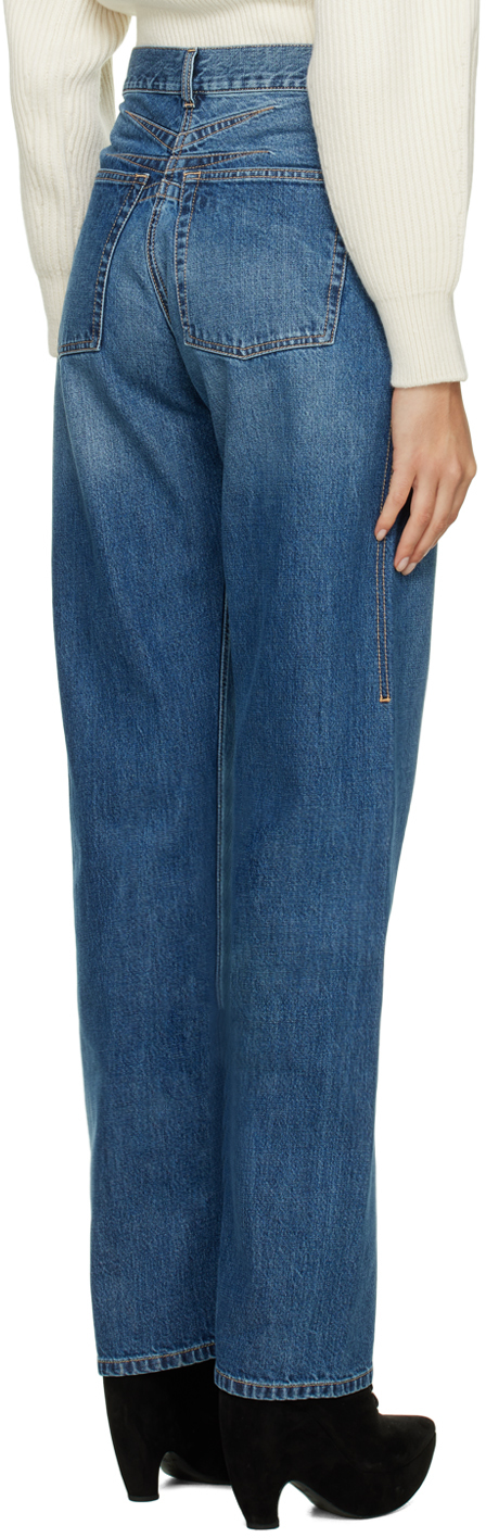 Alaïa Blue High Waist Washed Denim Jeans In 507 Bleu Jeans