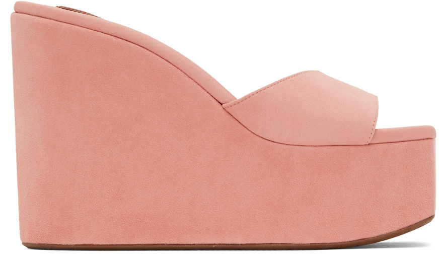 ALAÏA Pink Platform Wedge Mules