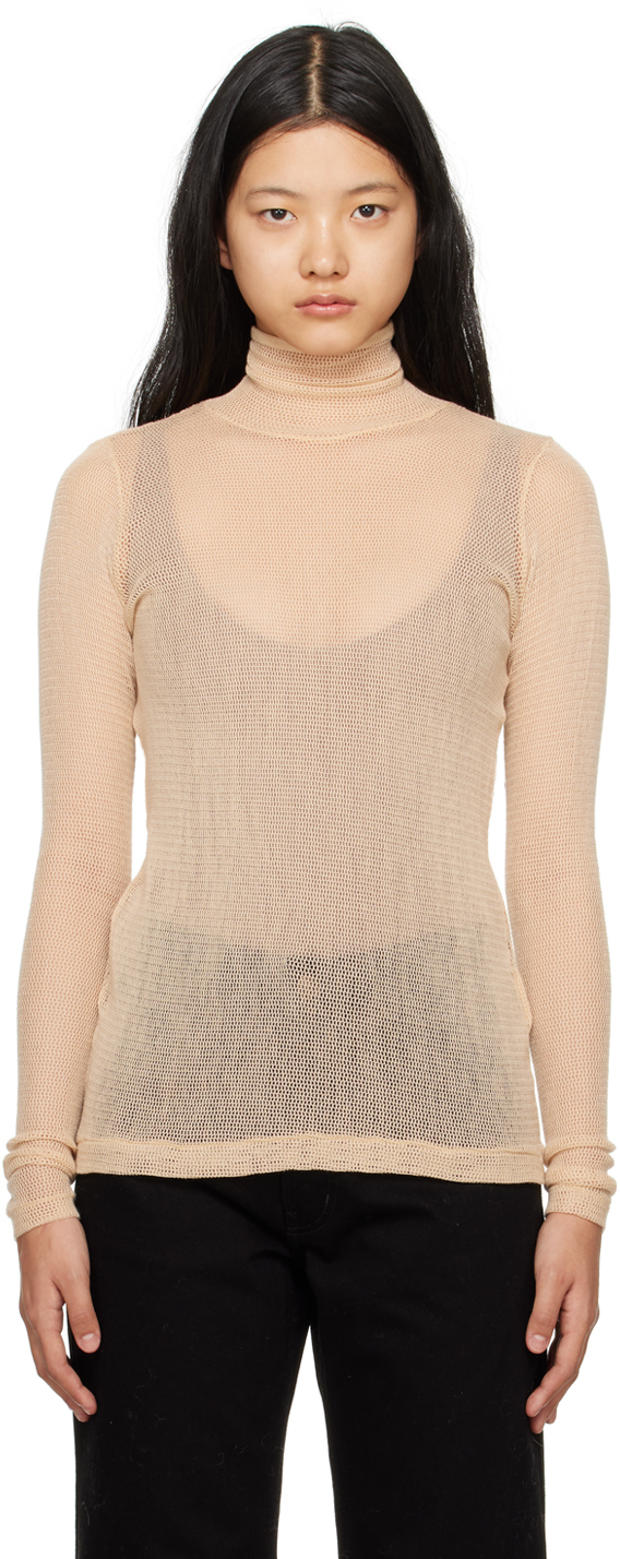 AURALEE: Beige Raschel Turtleneck | SSENSE