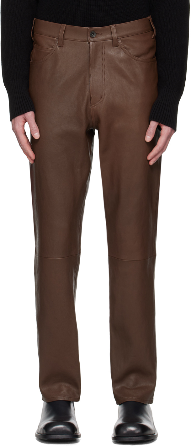 Straight Leather Pants In Brown