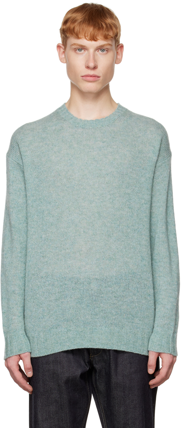 AURALEE: Blue Crewneck Sweater | SSENSE