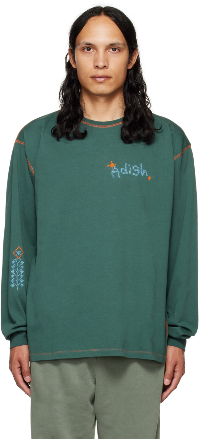 ADISH Green Tatreez Embroidered Long Sleeve T-Shirt