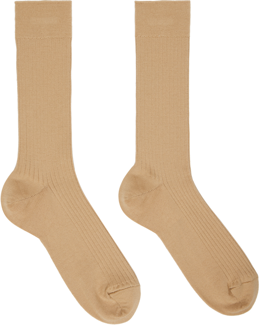 AURALEE: Beige High Gauge Socks | SSENSE