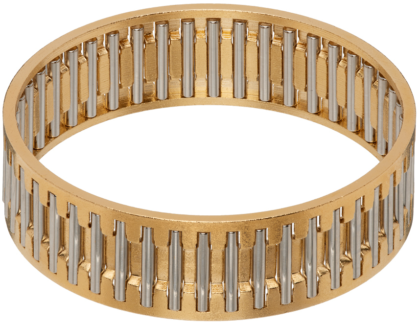 In Gold We Trust Paris Gold & Silver Needle Cage Cuff Bracelet In Multi