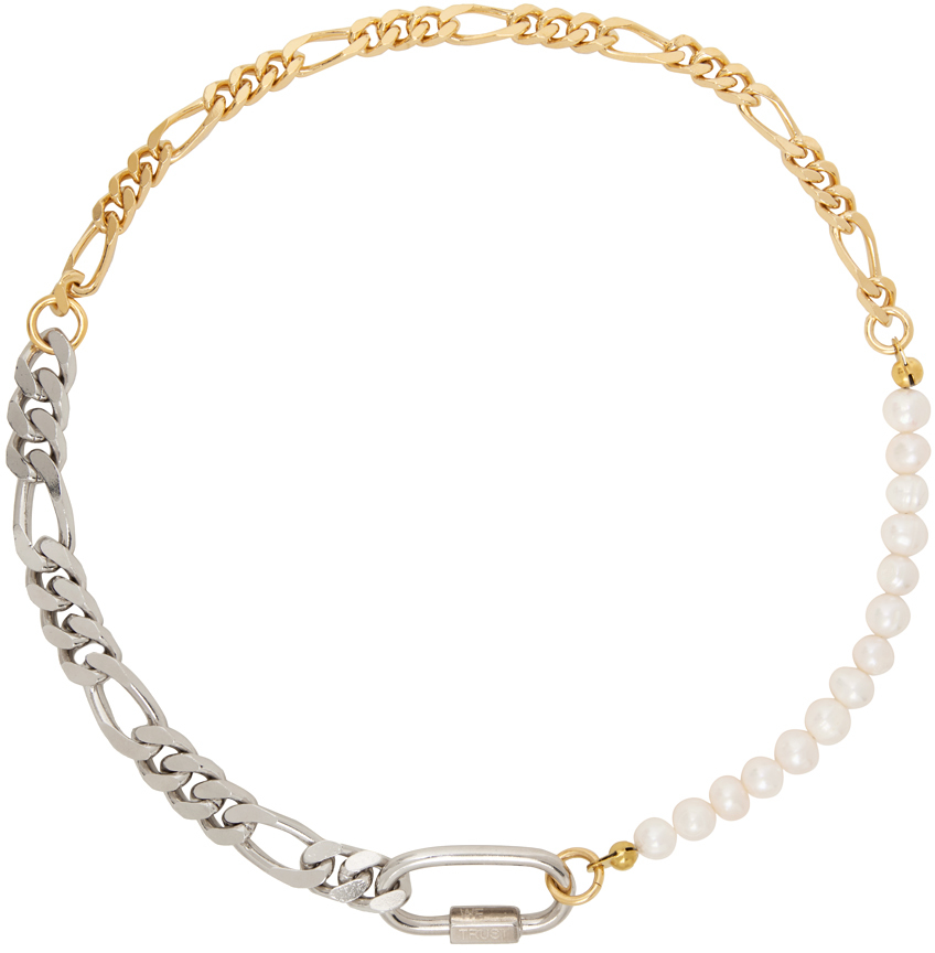 In Gold We Trust Paris Gold & Silver Figaro Chain Necklace In Palla
