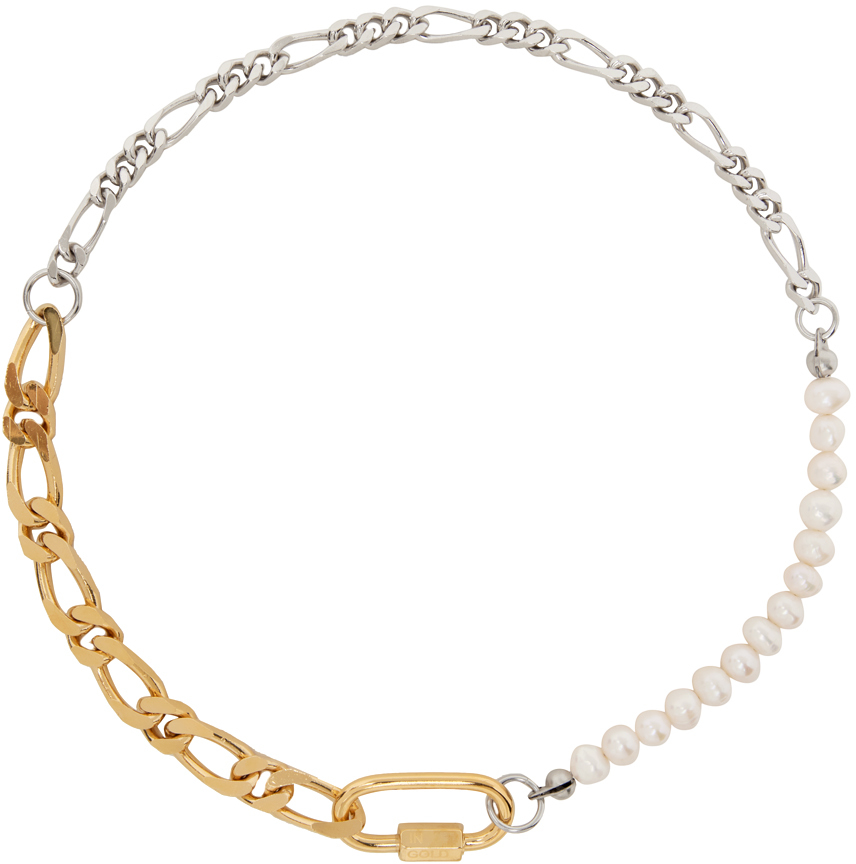 In Gold We Trust Paris Silver & Gold Figaro Pearl Necklace