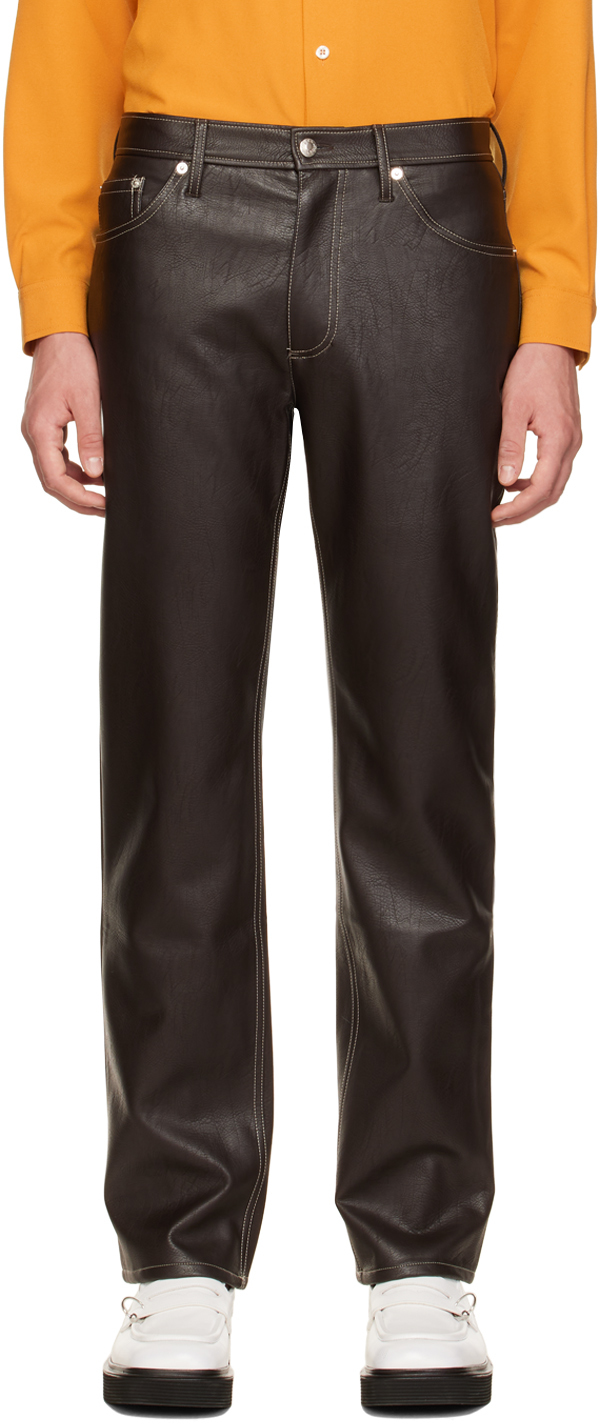 Brown Londré Faux-Leather Trousers by Séfr on Sale