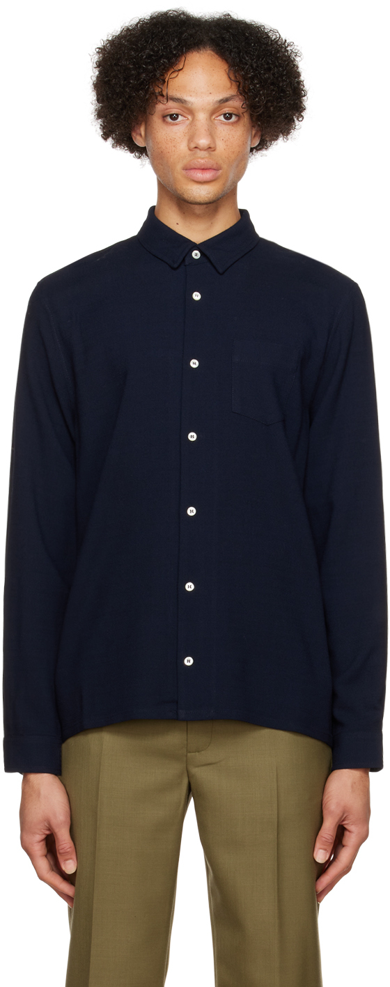 Sefr HAMPUS Shirt ネイビー Séfr Navy Hampus Shirt In Dark Navy | ModeSens