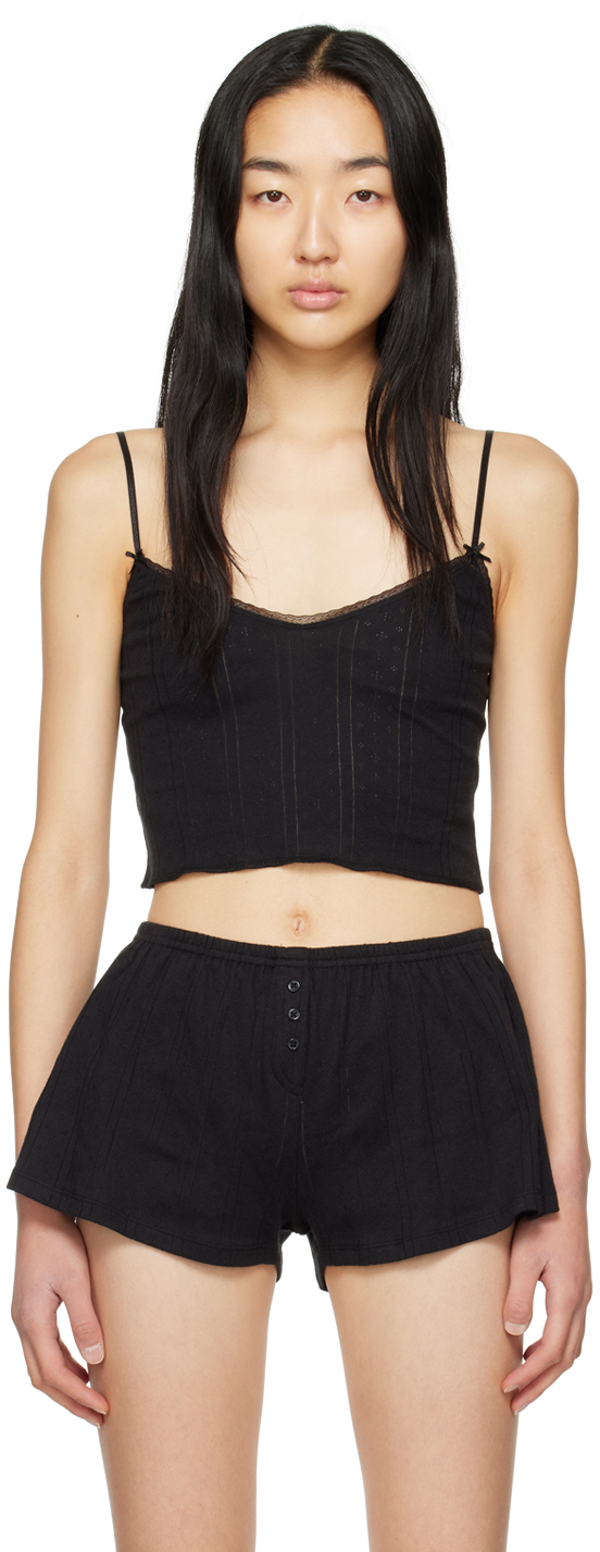Cou Cou Cotton Pointelle Camisole Top In Black