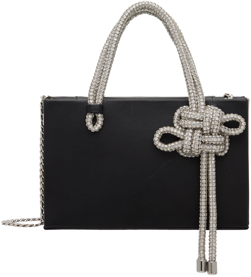 Kara Knot Crystal-embellished Leather Midi Tote Bag In Black