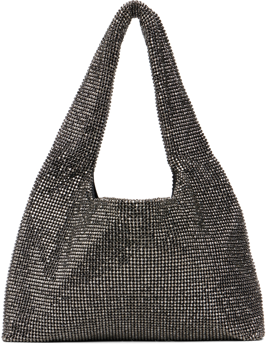 KARA: Gray Mini Crystal Mesh Armpit Bag | SSENSE Canada