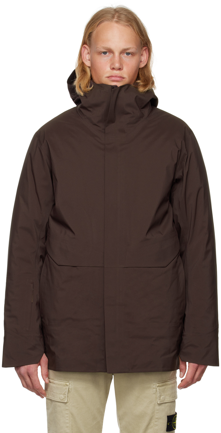 Veilance: Brown Ledron Down Parka | SSENSE Canada