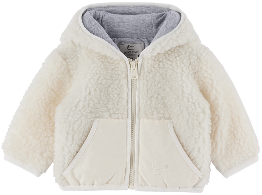 Shop Woolrich Baby Off-white Zip Jacket In 3 - Milky Cream 3 -