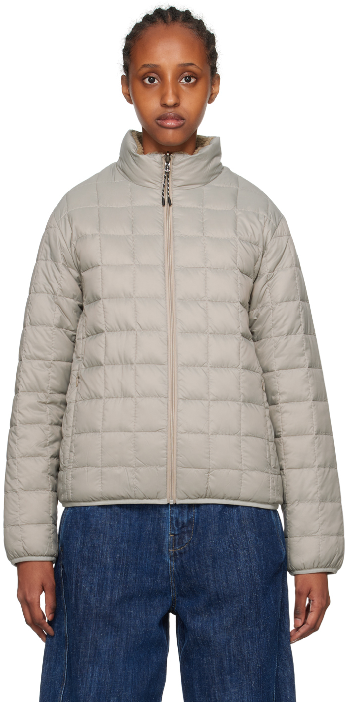 Taion Gray & Beige Quilted Reversible Down Jacket In L.grayxbeige