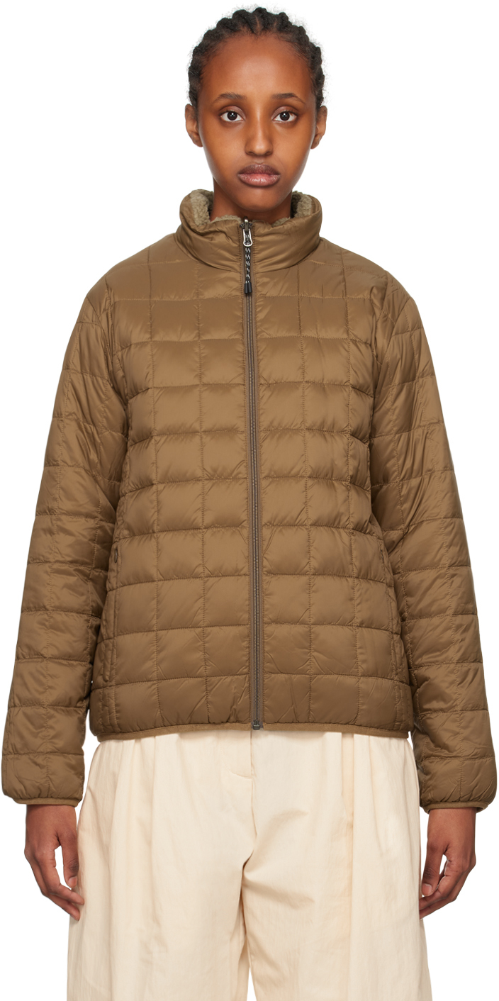 Taion Brown & Beige Quilted Reversible Down Jacket In L.brown×beige