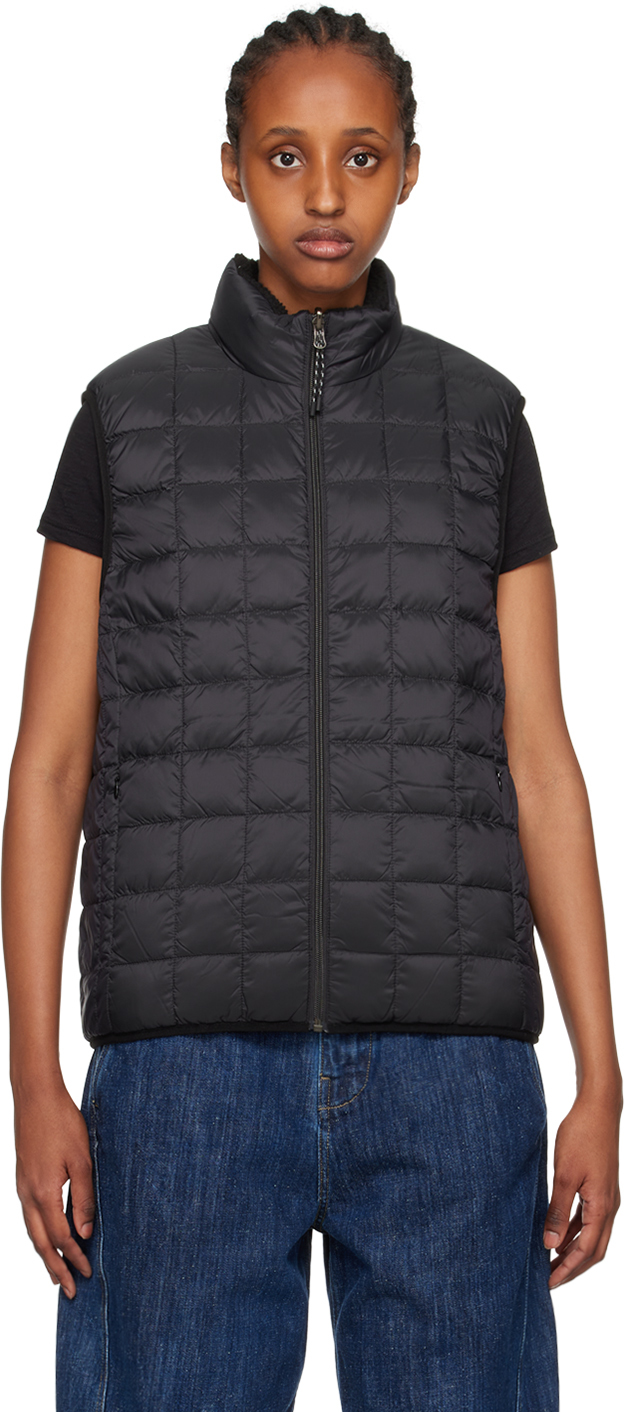 Taion Black Quilted Reversible Down Waistcoat In Black×black