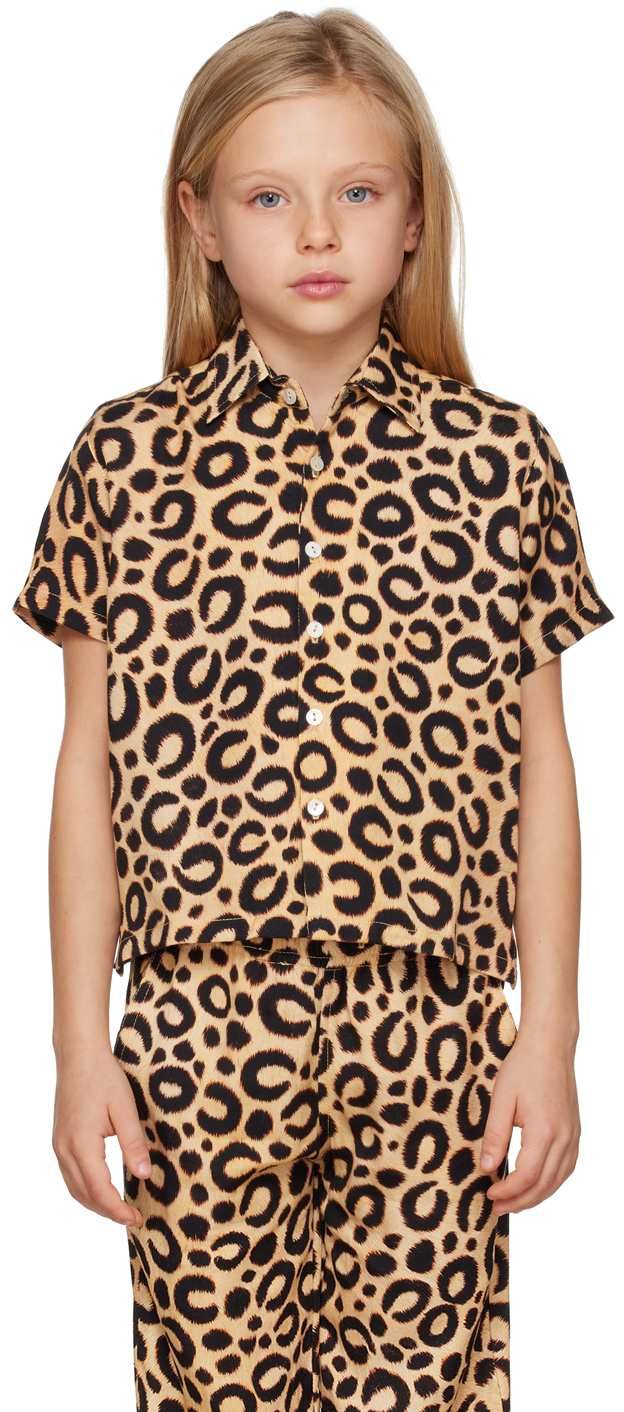 Endless Joy Kids Beige Leopard Shirt In Multi