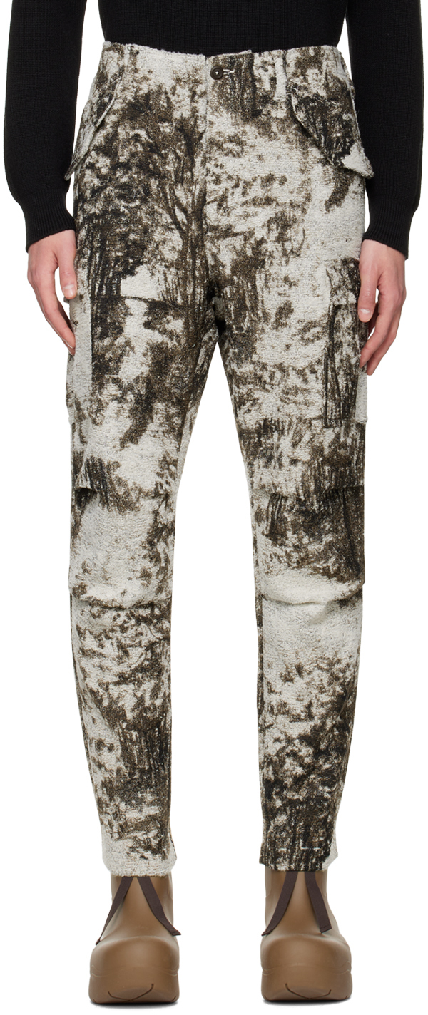 Off-White & Brown Tucked Cargo Pants