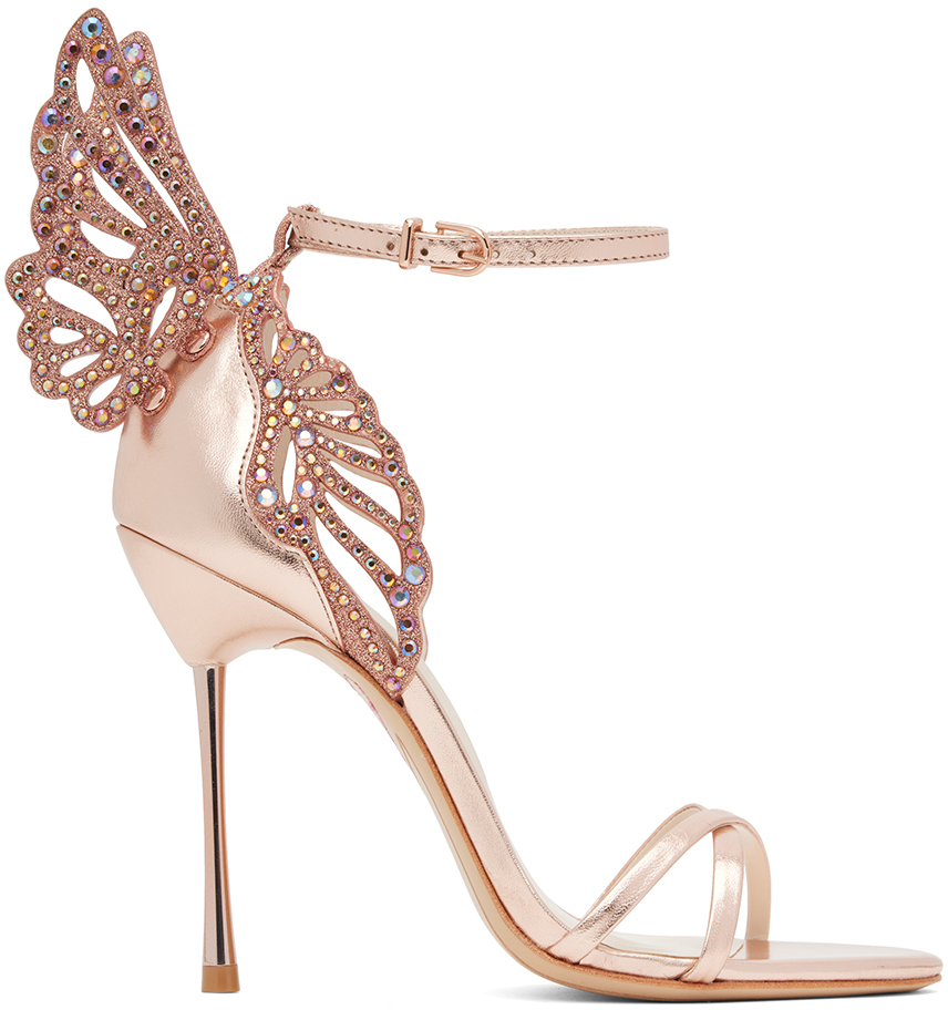 Rose Gold Heavenly Crystal Heeled Sandals by Sophia Webster on Sale