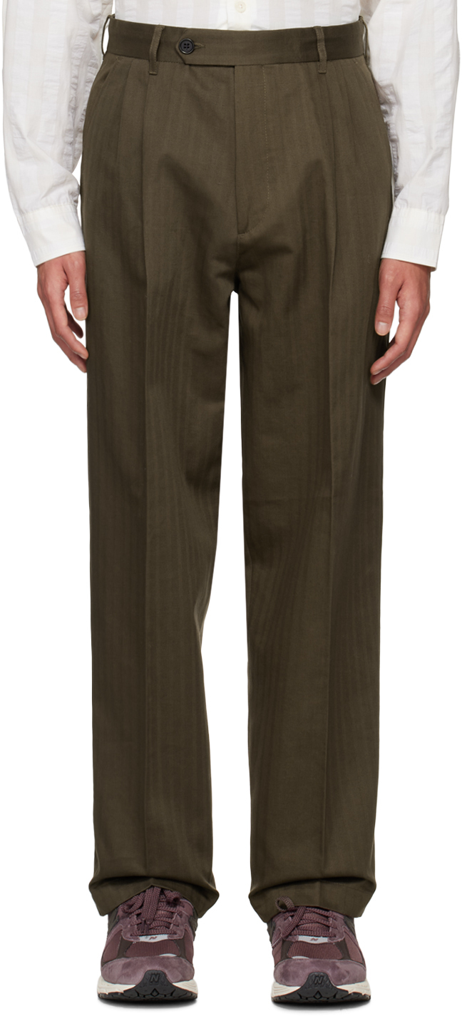 Mfpen Brown Classic Trousers In Dark Brown Herringbo