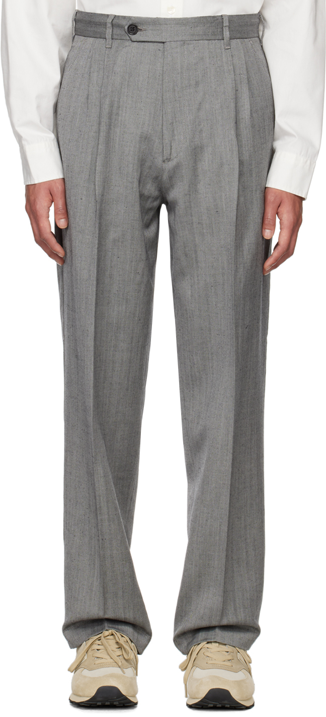 Mfpen Gray Classic Trousers In Grey Herringbone