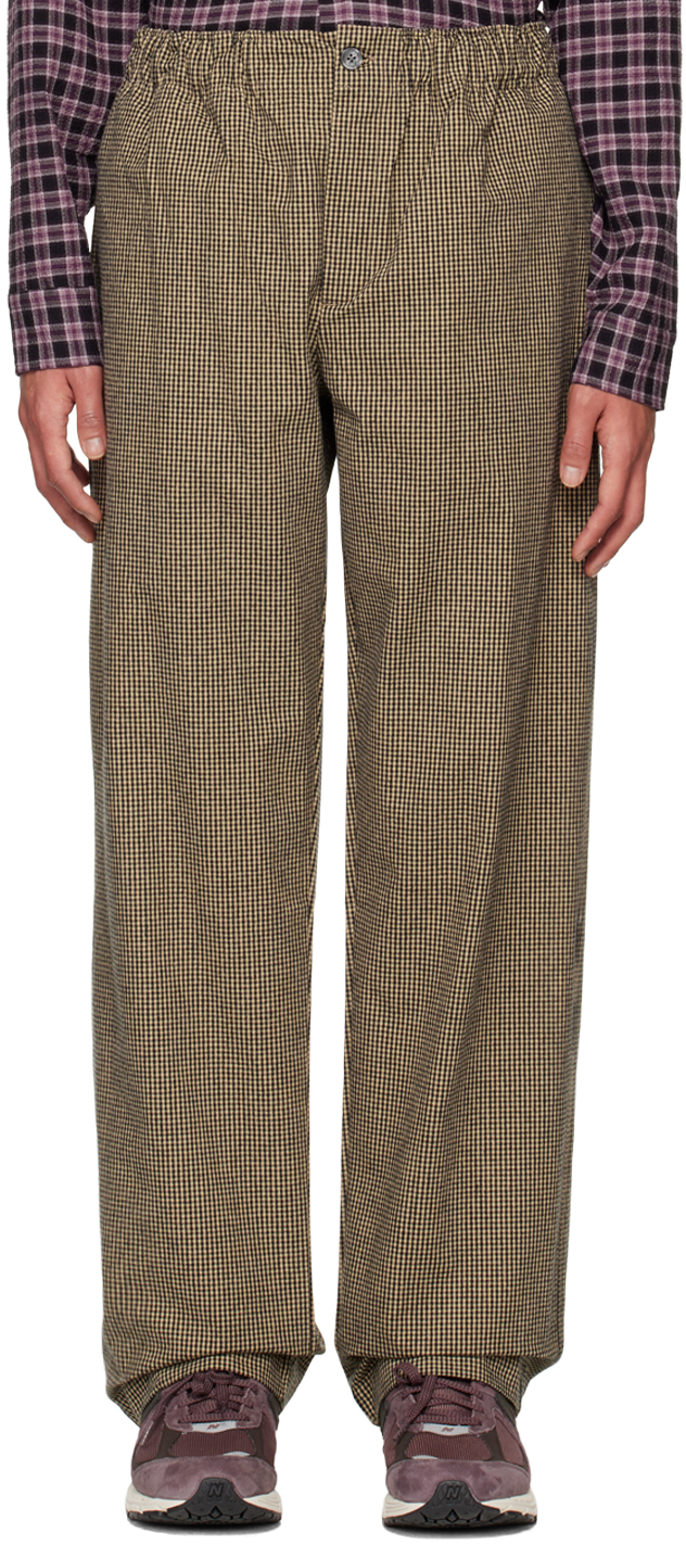 Mfpen Brown Easy Trousers In Yellow Gingham Check