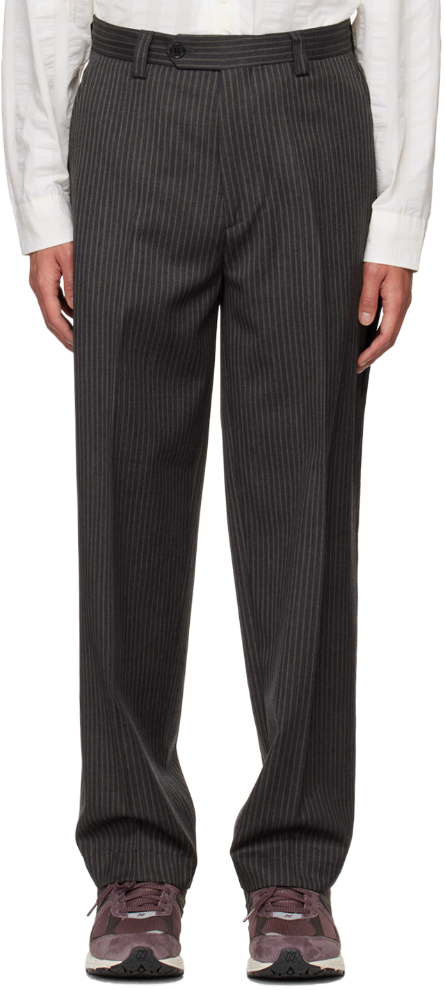 Mfpen Gray & Brown Studio Trousers In Brown Pinstripe Wool