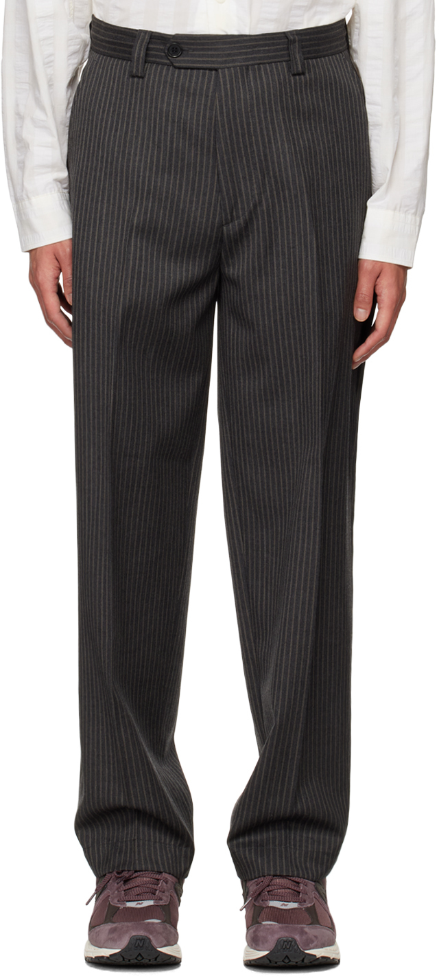 Mfpen Grey & Brown Studio Trousers In Brown Pinstripe Wool