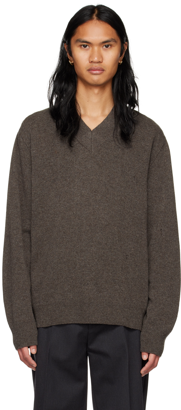 Mfpen Brown V-neck Sweater