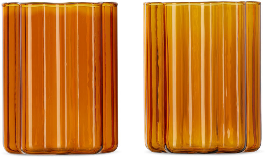 Fazeek Orange Wave Glass Set In Amber