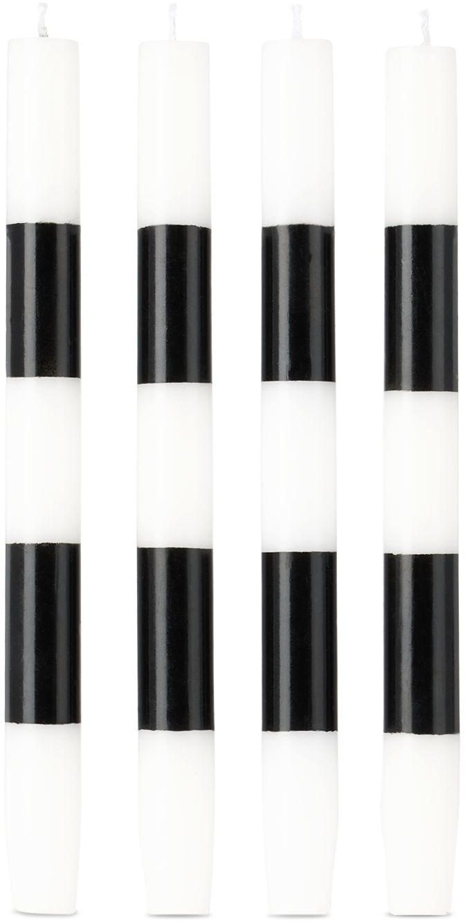 Fazeek White & Black Striped Dinner Candles, 4 Pcs In Black/white