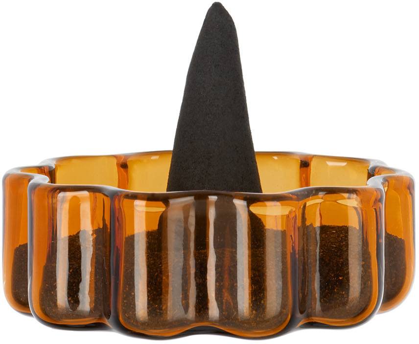 Fazeek Orange Wave Incense Holder Set In Amber