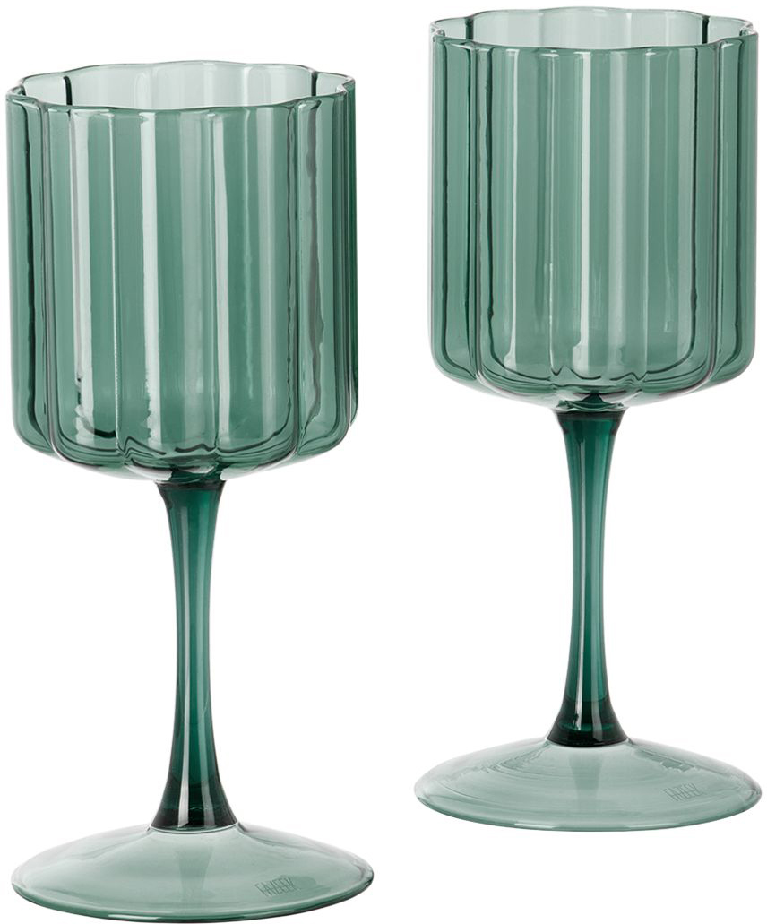 Fazeek Green Wave Wine Glass Set In Teal