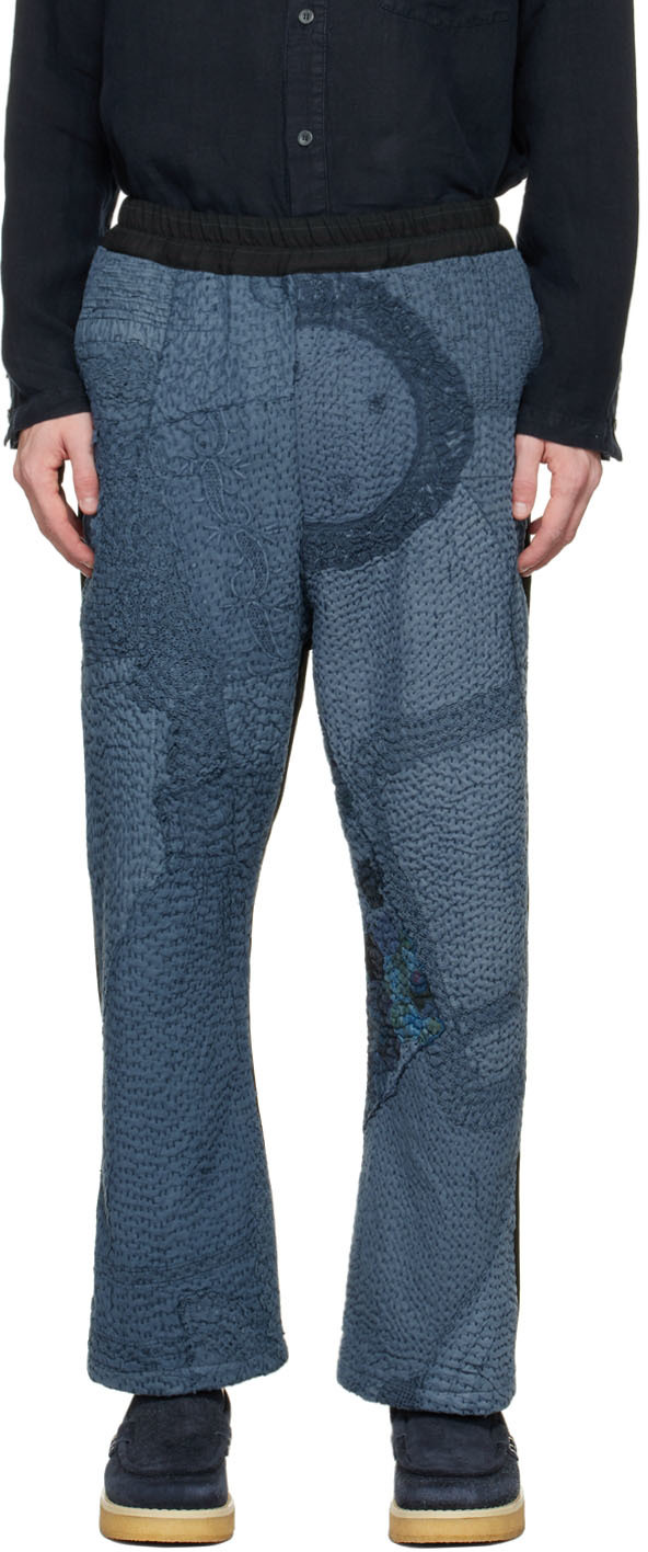 By Walid Navy Embroidered Trousers