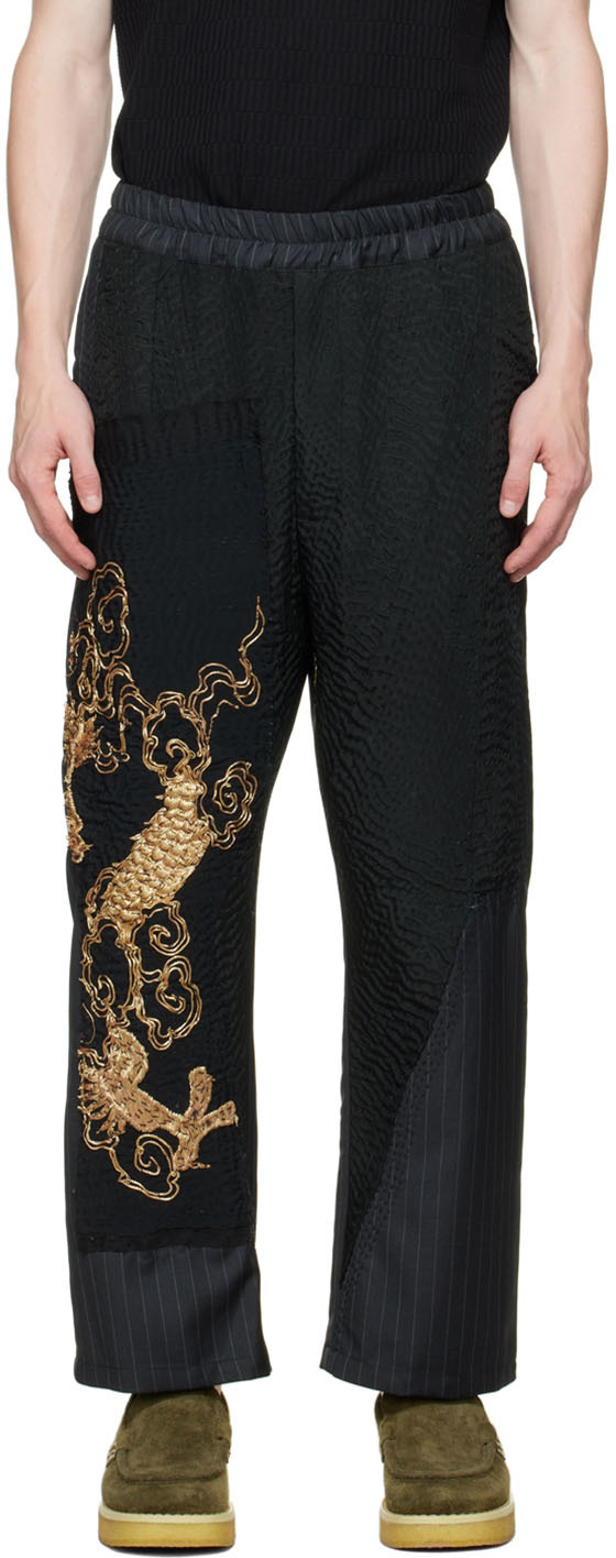 By Walid Black Embroidered Trousers