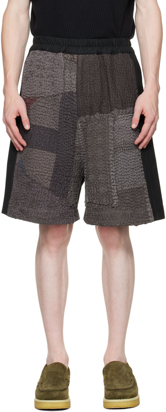 By Walid Brown Embroidered Shorts