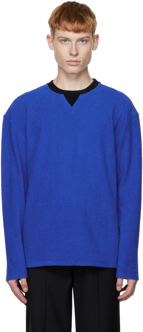 CALVINLUO Blue Crewneck Long Sleeve T-Shirt